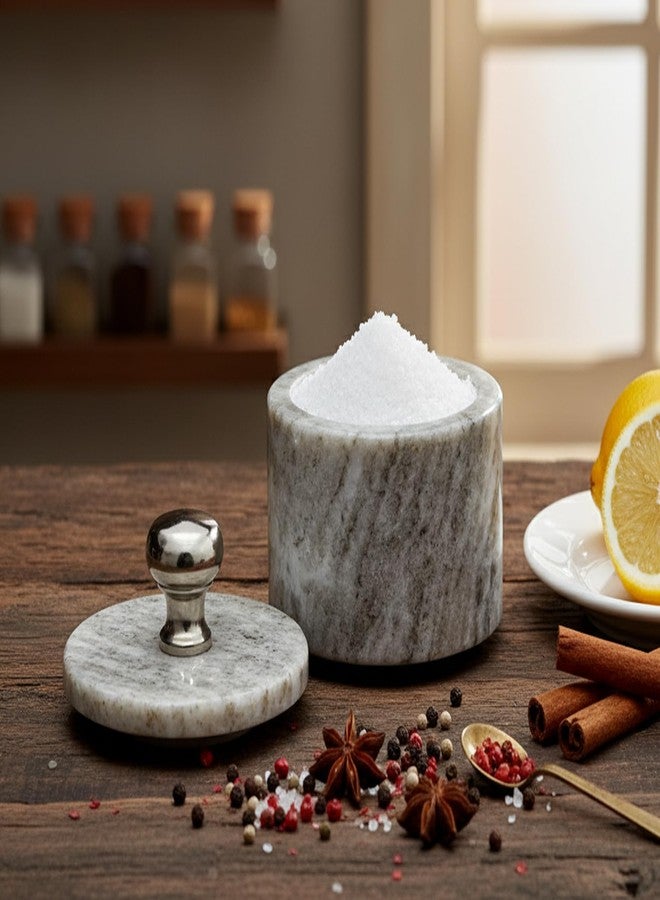 KLEO Marble Salt and Spice Holder with Lid | Small Container | Stone Salt Box/Canister for Kitchen and Dining | Saunf Holder (Beige) - Image 2